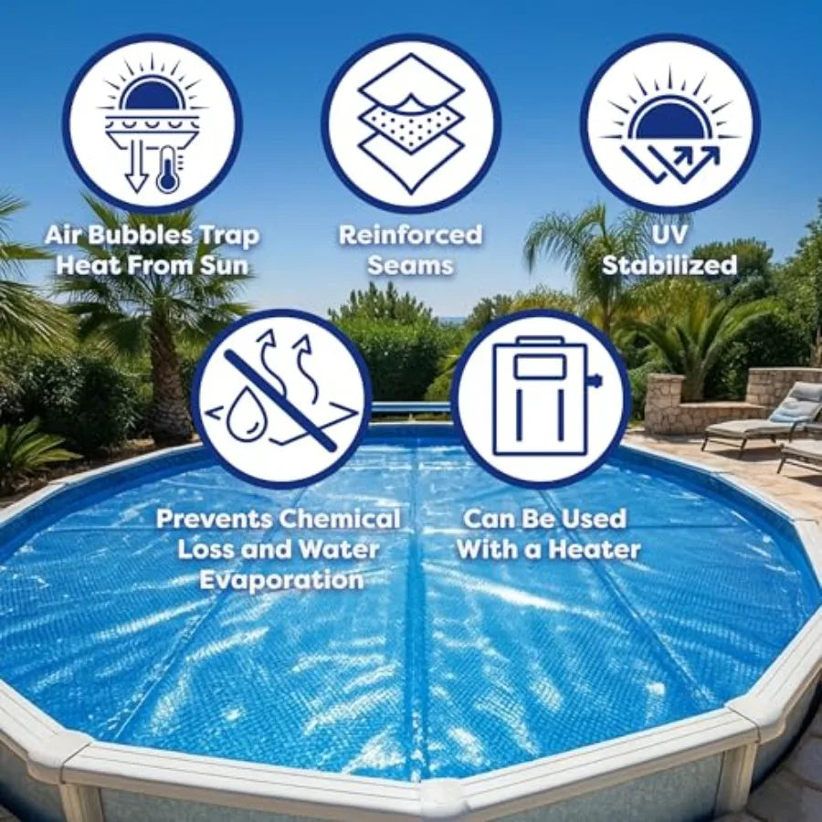 Solar POOL COVER ONLY for above ground and inground pools, 12 mil thick blue oval PVC, UV-resistant