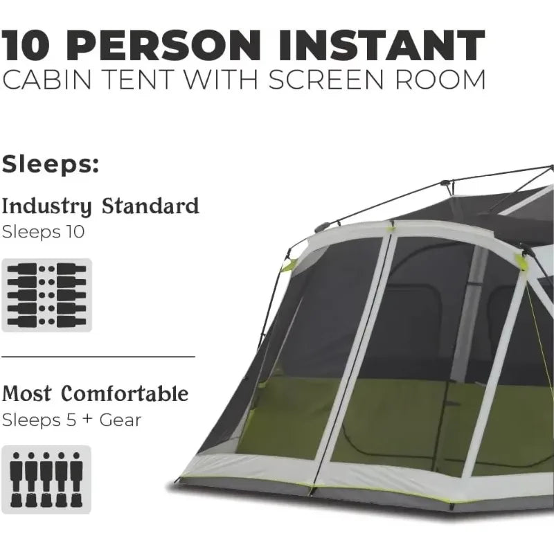 10 Person Instant Cabin Tent 2 Room Huge Tent Pockets Portable Large Pop Up