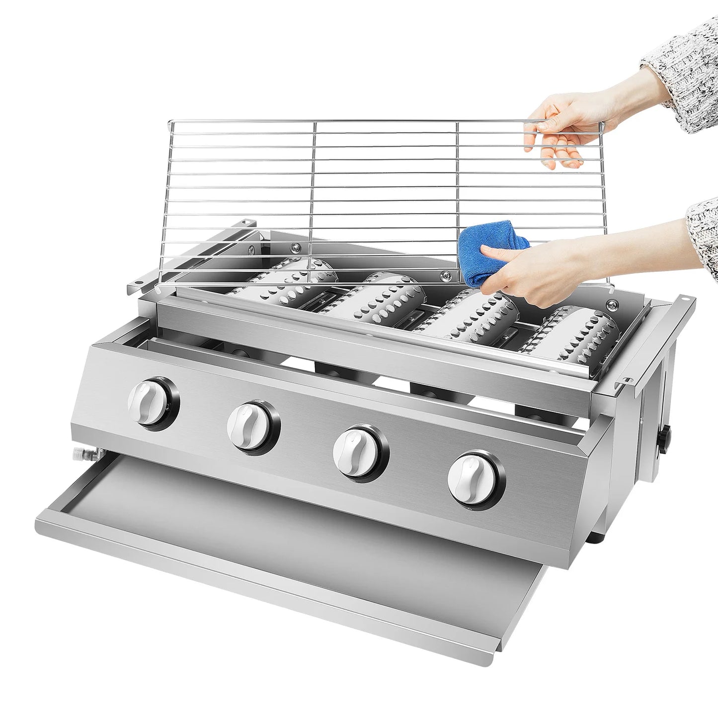 4 Burner BBQ Propane Gas Grill Stainless Steel Smokeless Barbecue Grill Portable BBQ Grill Removable