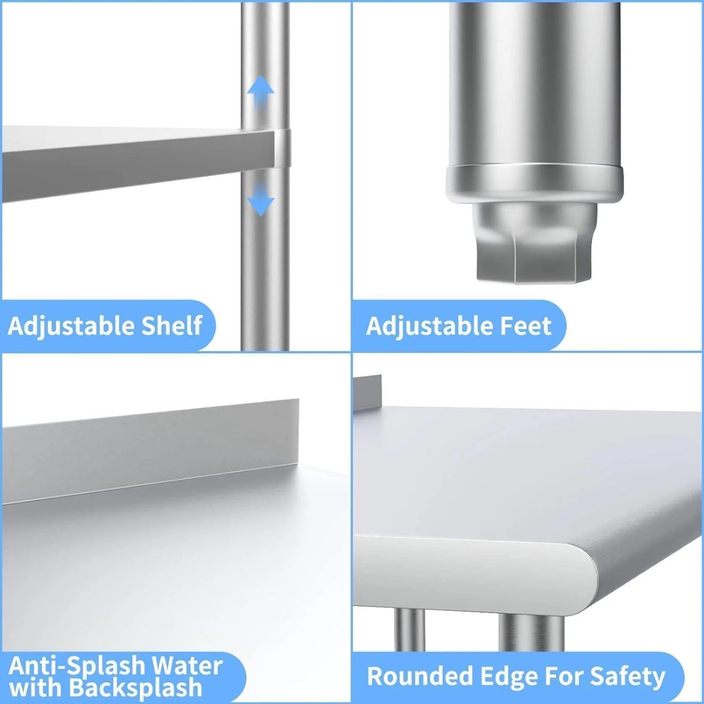 US 24''Casters Heavy Duty Stainless Steel Table Prep & Work/Backsplash/Undershelf Tables