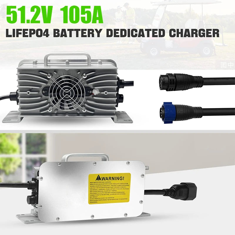 48V 105Ah LiFePO4 Lithium Ion Battery Golf Cart Built-in Smart 200A BMS 6000+ Cycles 12.8kW Replacement for Lead-Acid Batteries