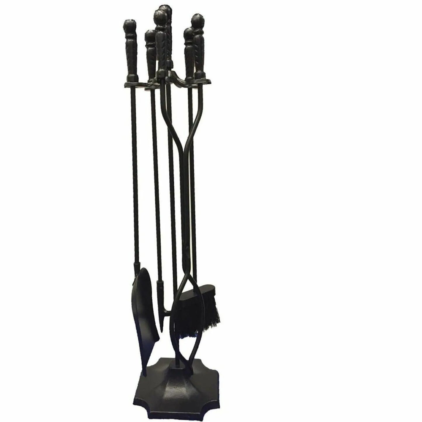 US Black Wrought Iron Fireplace Fire Pit Tool Set 5 Piece Poker Shovel Brush