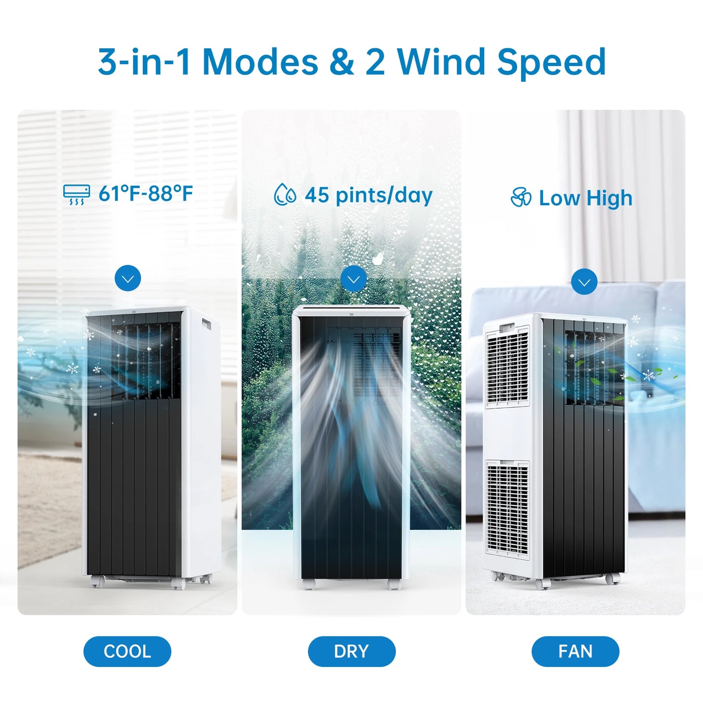 ADOOLLA Portable Air Conditioners 8000 BTU, 3-In-1 AC Cooling Unit, 2 Speeds, 24H Timer, Low noise