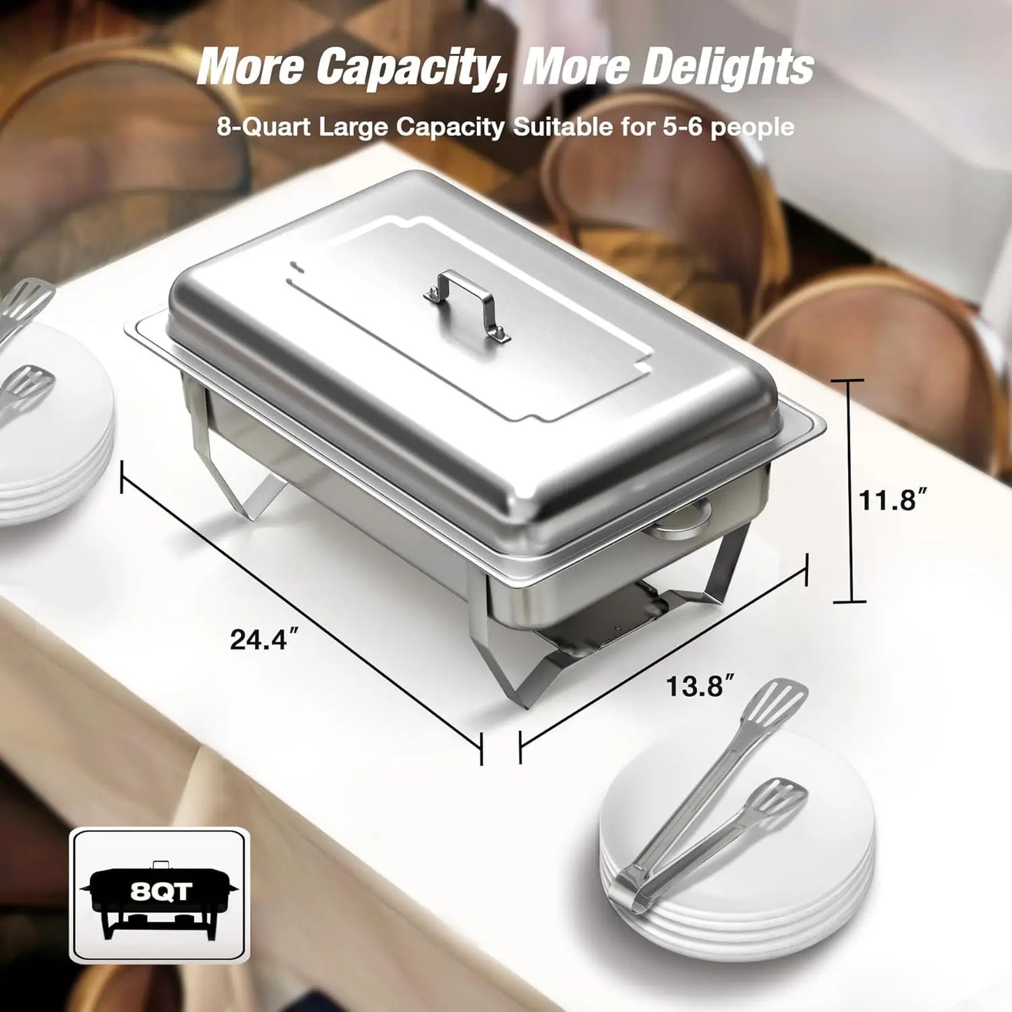 2/4 Pack 8QT Chafing Dish Buffet Set Stainless Steel Food Warmer Kit with Lids Holders