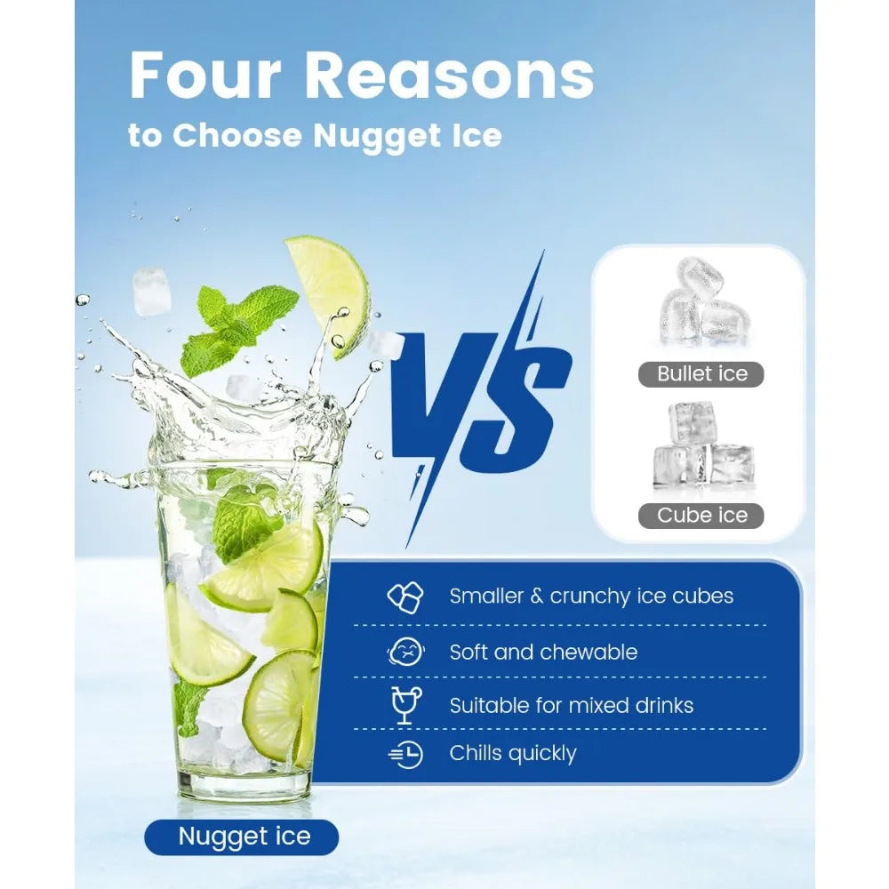 Nugget Ice Maker Countertop, Chewable Nugget Ice Cubes Machine, Quick Ice Making 34Lbs/Day