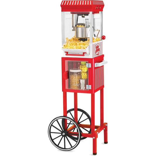 Popcorn Maker Machine - Professional Cart With 2.5 Oz Kettle Makes Up to 10 Cups - Vintage Theater