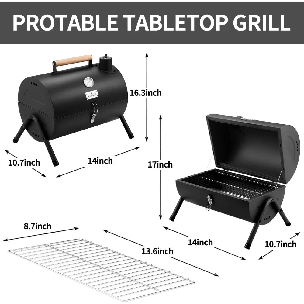 DNKMOR Portable Charcoal Grill, Tabletop Barbecue-Smoker, Small BBQ Grill