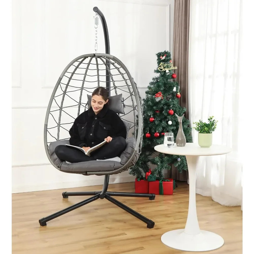 Swing Egg Chair w/Stand, Hanging Chair Nest Basket, UV Resistant, 350LBS Capacity