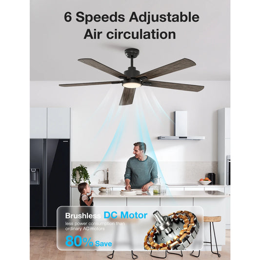 62inch（5-Blade）Ceiling Fan with LED Lights and Remote Control
