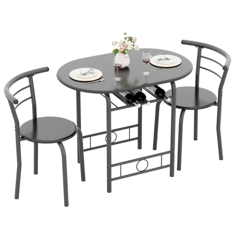 Vineego 3-Piece Small Kitchen Dining Set for 2 Black Wooden Table/Chairs Space Saving Breakfast Set