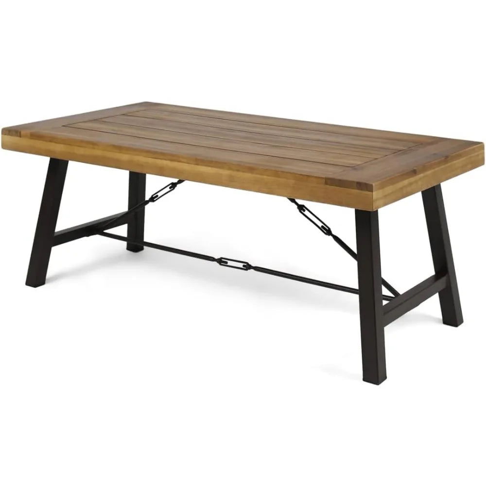 Carlisle Outdoor Acacia Wood Coffee Table, Sandblast/Rustic Metal