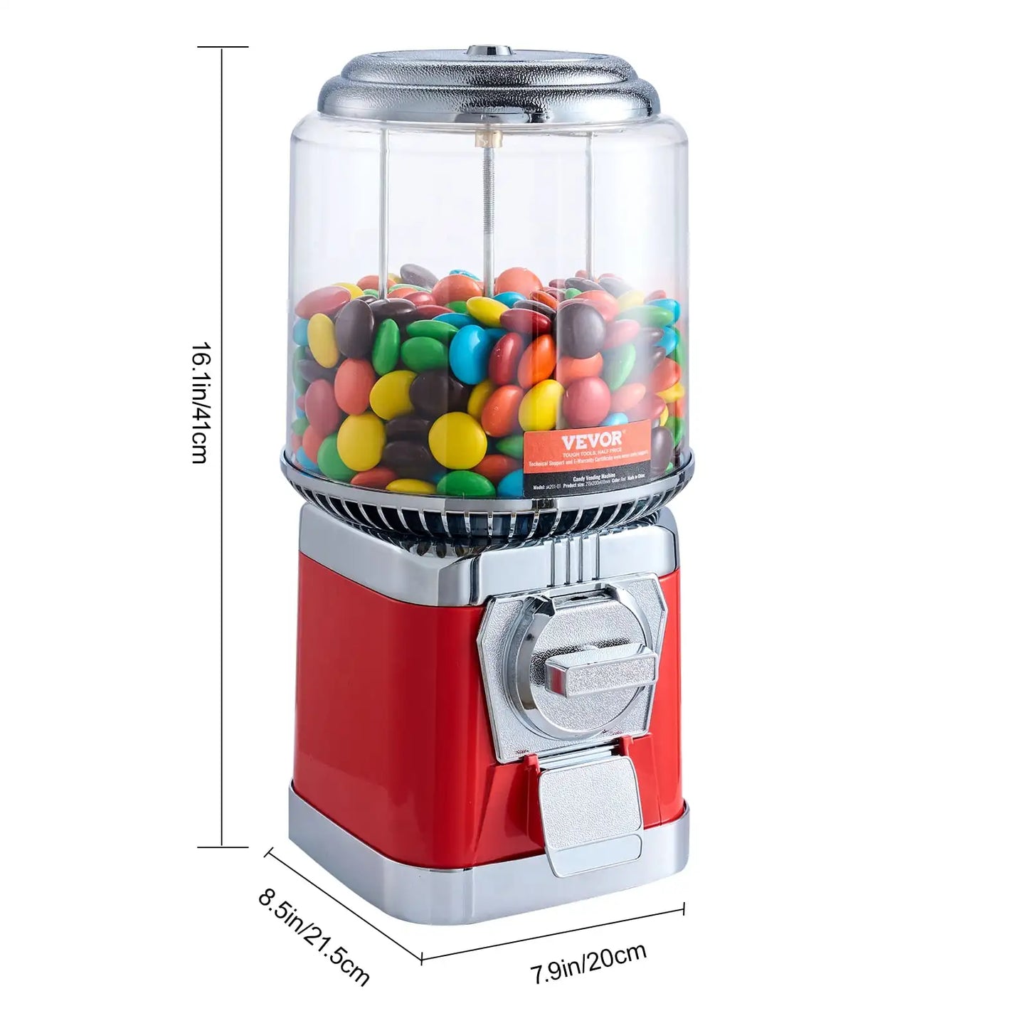 16"H Gumball Machine Vending Coin Bank Vintage Candy Dispenser PC Red