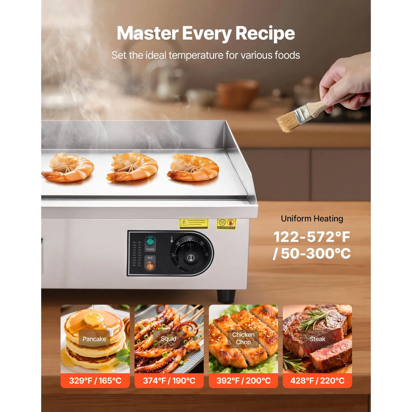 SucceBuy Commercial Electric Griddle 50-300°C Adjustable Temp Control, Stainless Steel Countertop