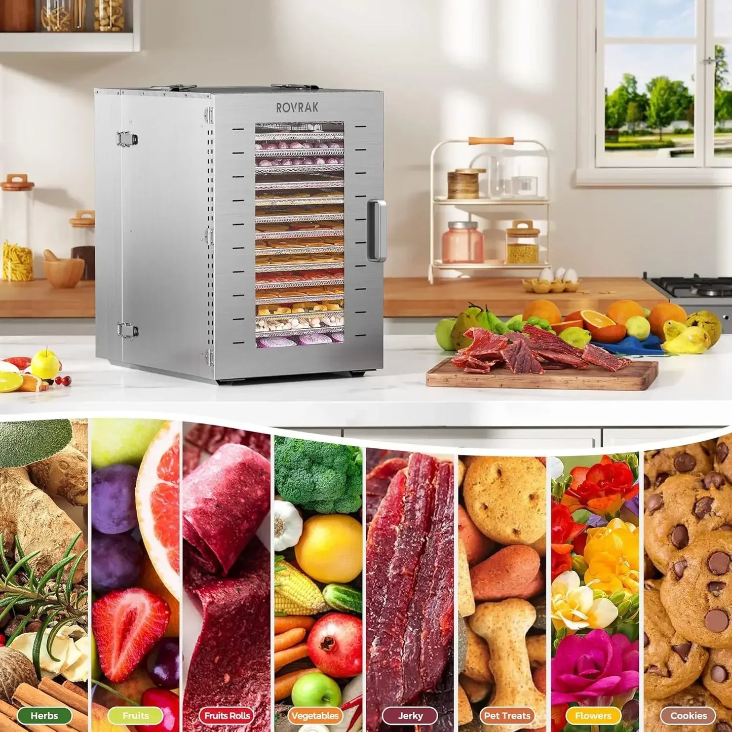 Commercial Dehydrator Machine 16-Tray Food Dehydrator for Jerky Fruit Meat Herbs Timer Temp Control