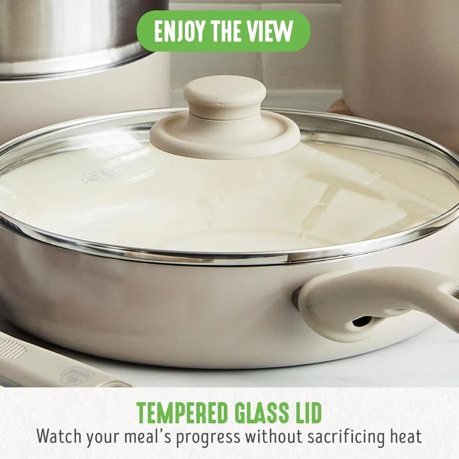 16 Piece Nonstick Cookware Set w/Soft Grip Handles for Everyday Cooking NonToxic PFAS-Free Ceramic