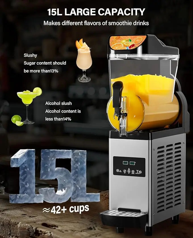 Commercial Slushy 15L/3.96 G Margarita Machine, 450W Stainless Steel Smoothie Maker, Self-Cleaning