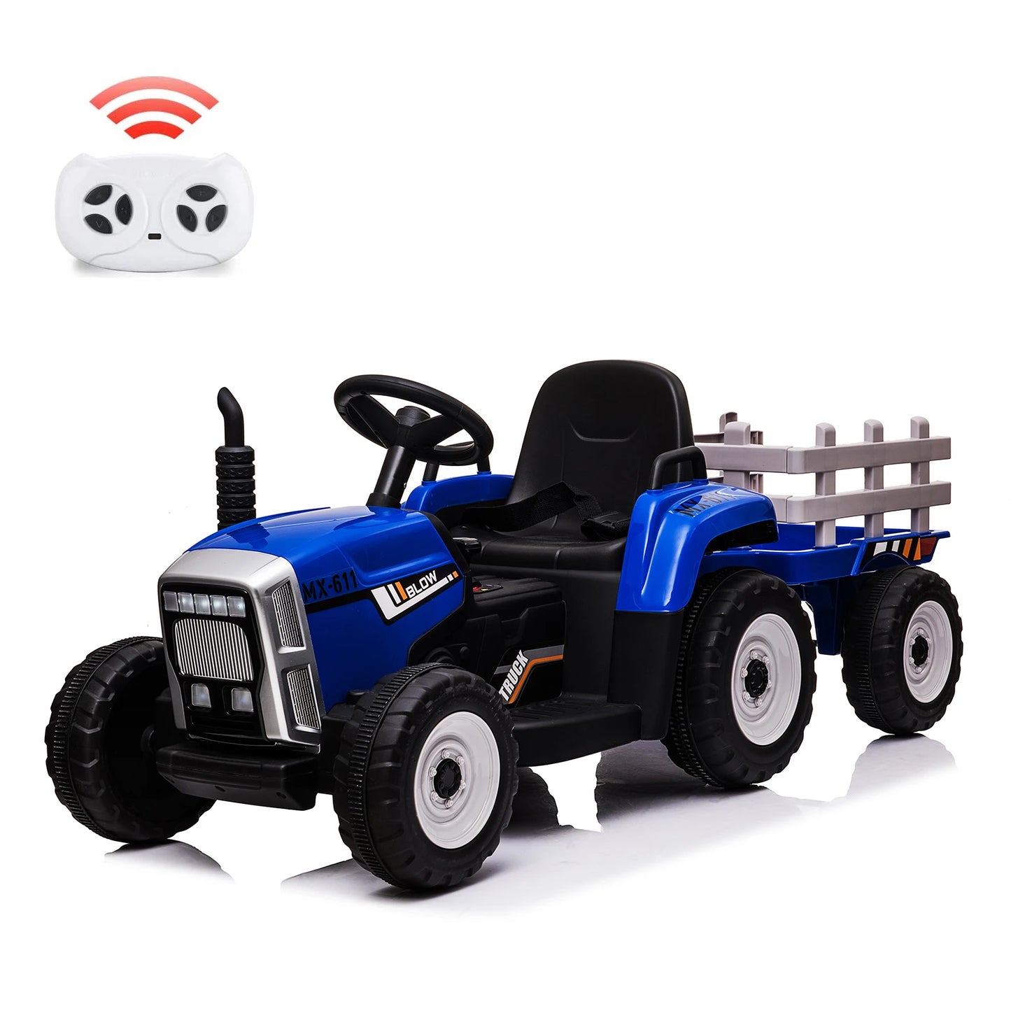 12V Kids Ride On Car Electric Tractor with Trailer for Toddlers Ride On Toy with Remote Control