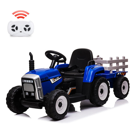 12V Kids Ride On Car Electric Tractor with Trailer for Toddlers Ride On Toy with Remote Control