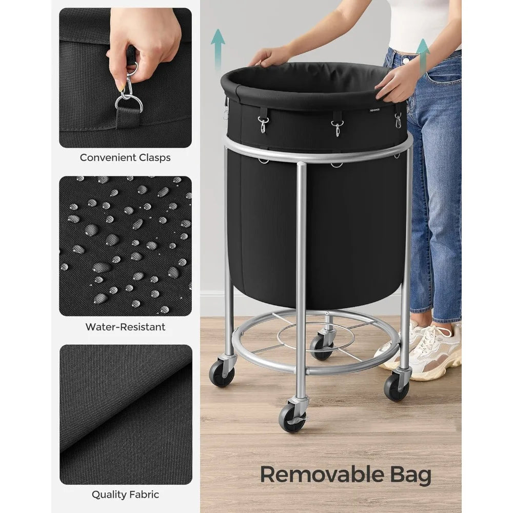 SONGMICS Laundry Basket with Wheels, Rolling Laundry Hamper, 29 Gal w/ Steel Frame and Removable Bag