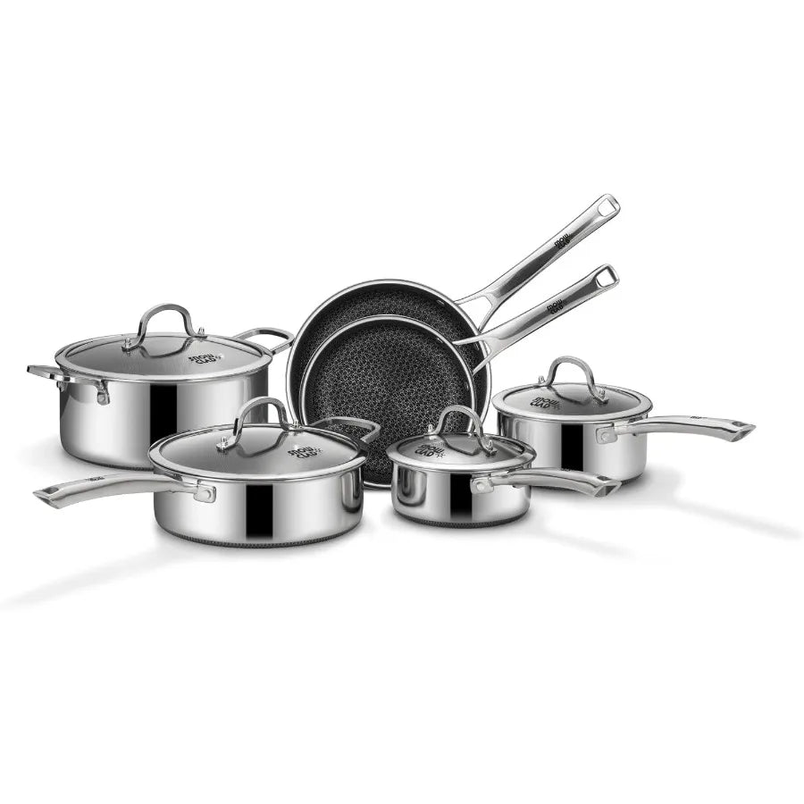 Pots and Pans Set Non Stick, 10 Pcs Stainless Steel Cookware Sets, Frying Pans, Saucepans, Saute Pan