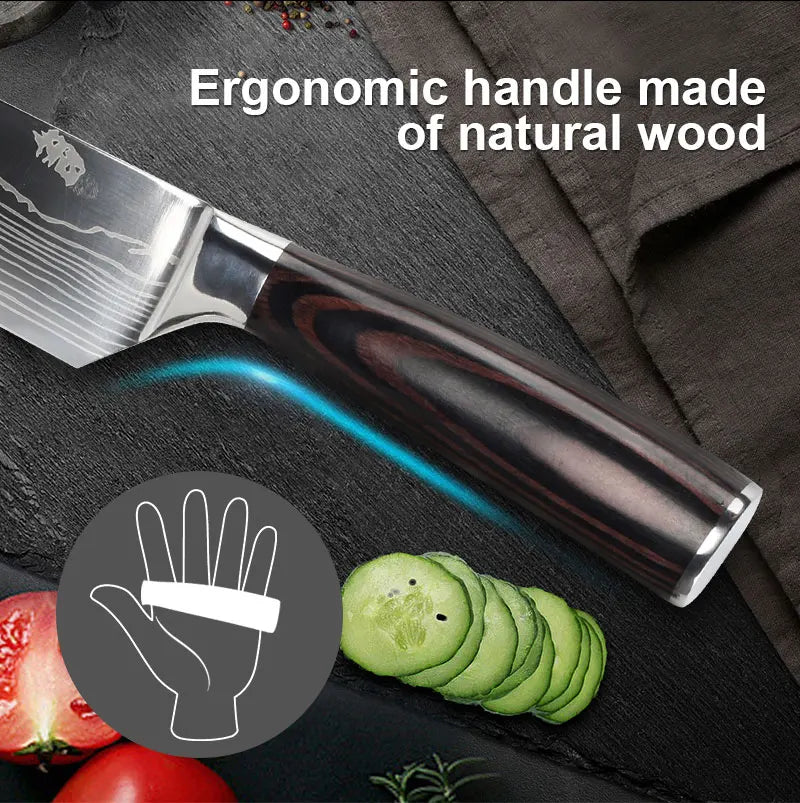 1-10Pcs Chef Knife For kitchen Damascus Santoku Kitchen Knives Set Japanese Sharp Cleaver - My Store