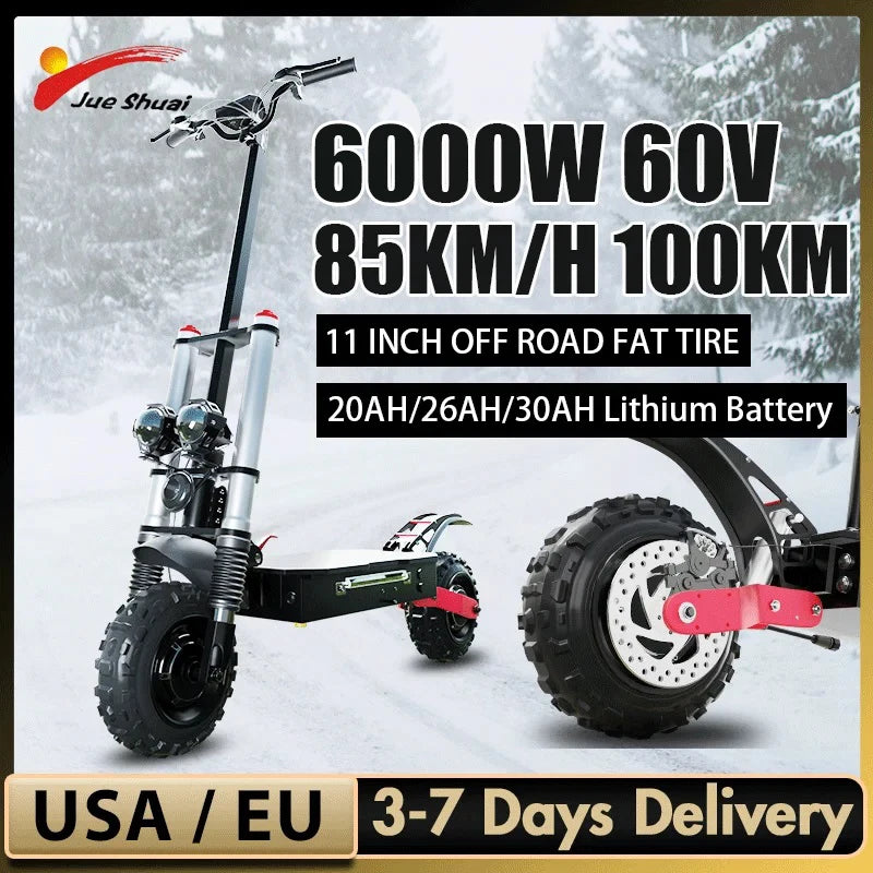 55-85KM/H Speed Electric Scooter 1200W - 6000W Dual Motor 11" Off Road Tire 100KM E Scooter