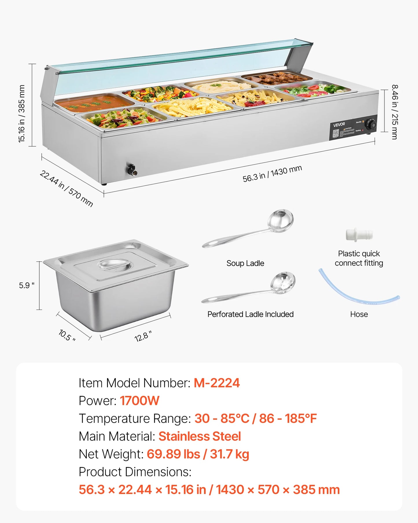 SucceBuy Commercial Food Warmer Electric Stainless Steel Steam Food Warmer with Glass Cover 3-Pan
