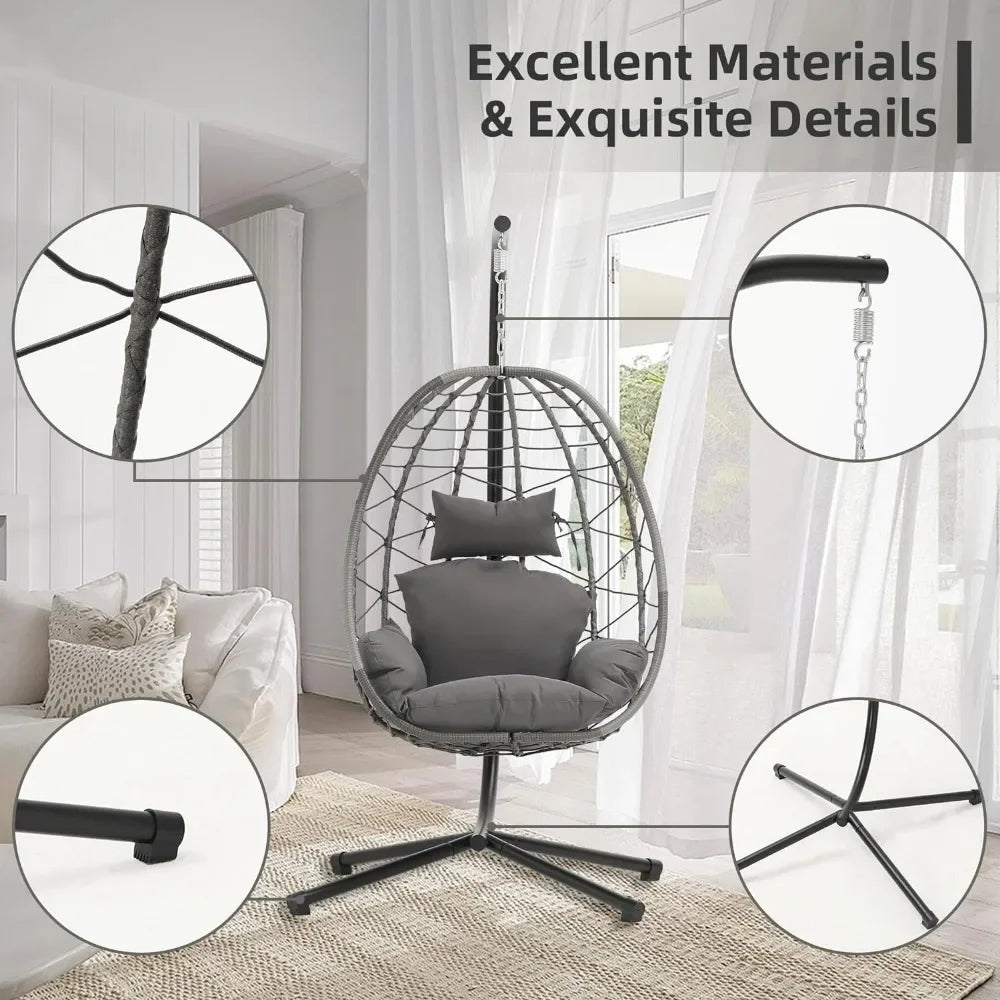 Swing Egg Chair w/Stand, Hanging Chair Nest Basket, UV Resistant, 350LBS Capacity