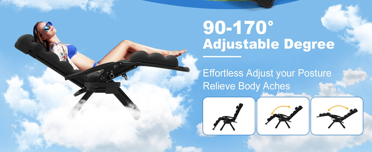 3-in-1 Zero Gravity Folding Lounge Chair, Heavy Duty Steel Frame 500LBS Weight Capacity