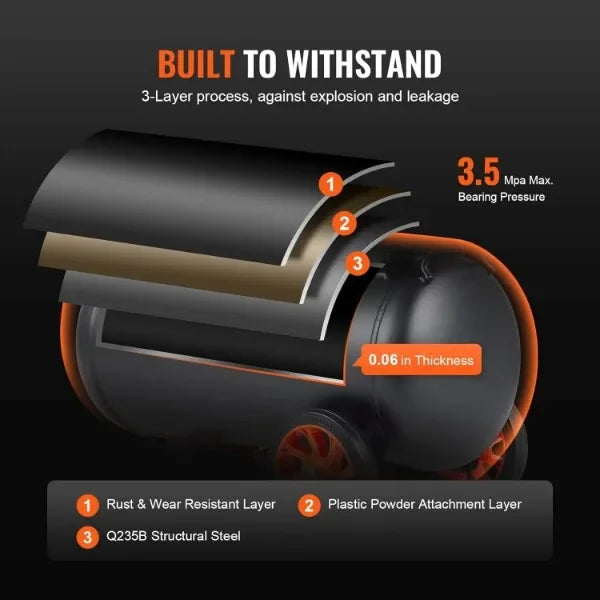 VEVOR 6.3 Gallon, 2 HP 3.35 CFM@ 90 PSI Oil Free Air Compressor Tank, 116 PSI Pressure MAX, 70 dB