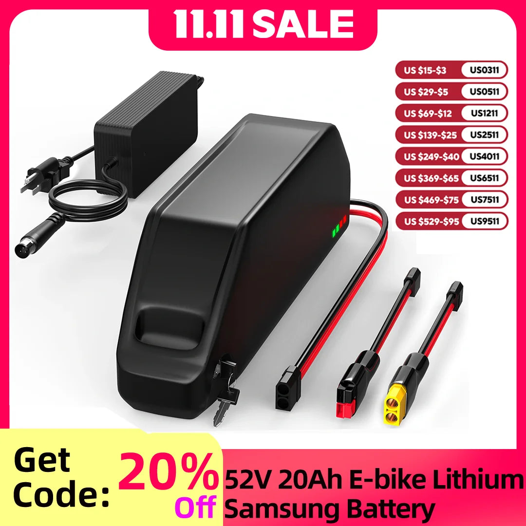 52V 20Ah Hailong EBike Battery  w/40A BMS SamSung 21700 50G Cells Lithium Electric Bicycle