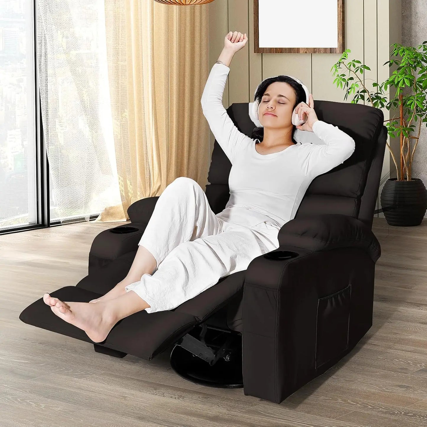 Massage Rocker Recliner Chair with Vibration And Heat USB & Type-C Ports 360° Rocking Recliner Chair