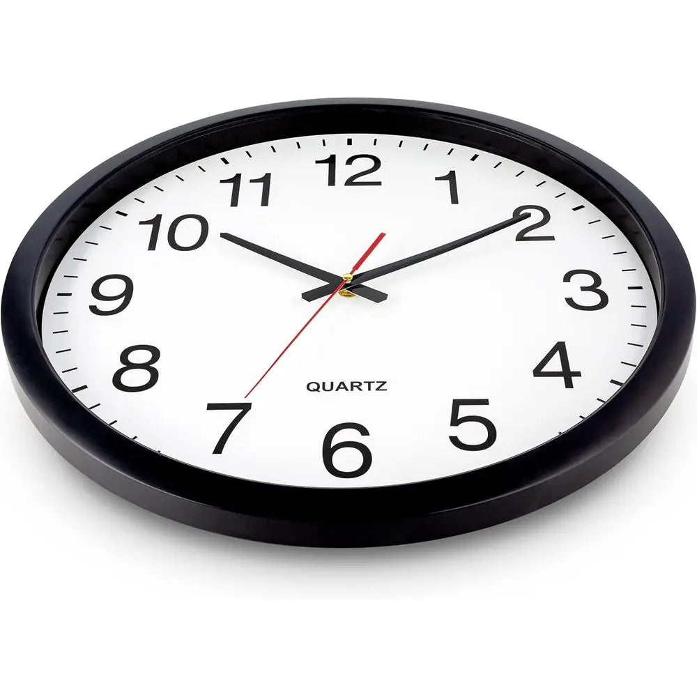 Black Wall Clock Silent Non Ticking - XL 18 Inch Quality Quartz Battery Operated Round Easy to Read