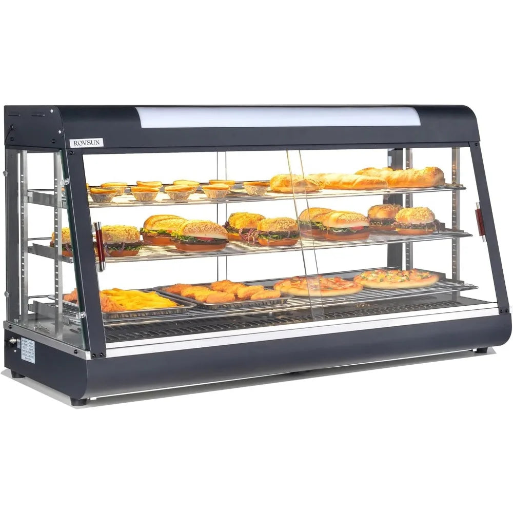 ROVSUN 26" Commercial Food Warmer Display Pizza Warmer, 3-Tier Electric Countertop Food Warmer w/LED