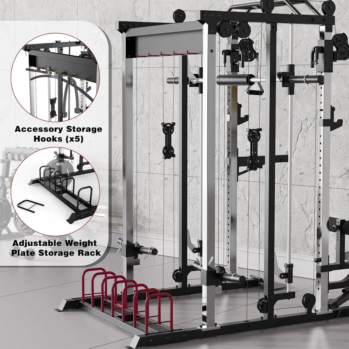 Smith Machine Home Gym Strength Training Height Adjustable Squat Rack with Smith Bar