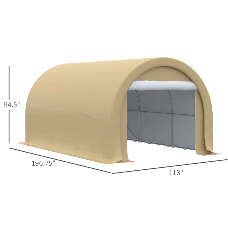 Beige 16' x 10' Carport / Storage Tent with Large Zippered Door, Anti-UV PE Canopy Cover for Car