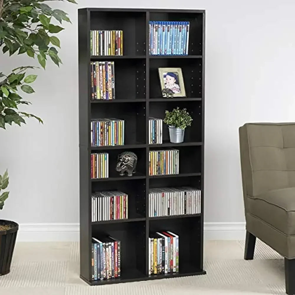 Adjustable Media Cabinet CDs DVDs Blu-rays 464 CD Storage Espresso Finish 12 Adjustable Shelves