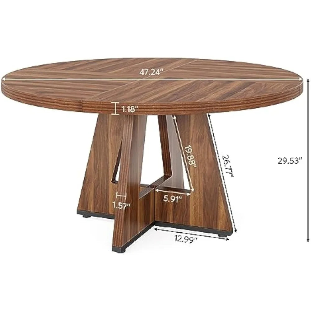 Round Dining Table for 4, 47 Inch Farmhouse Kitchen Table (Chairs Not Included)