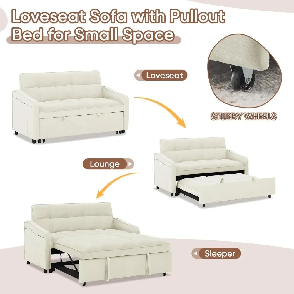 3 in 1 Sleeper Sofa Couch Bed w/USB & Type C Port, 52" Small Modern Loveseat Sofa w/Pull Out Bed