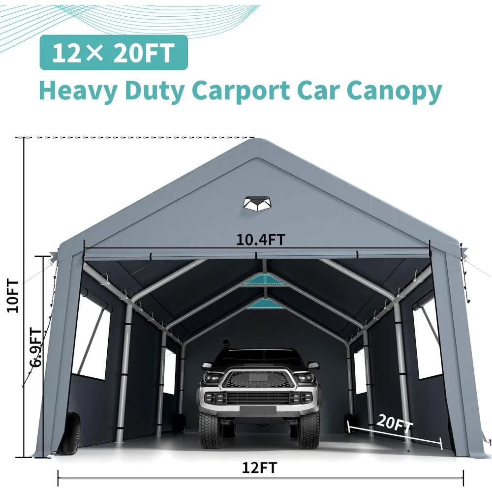 Carports 12X20 Heavy Duty，Car Ports with 180G Removable Side Walls, Carport Canopy, Portable Garage