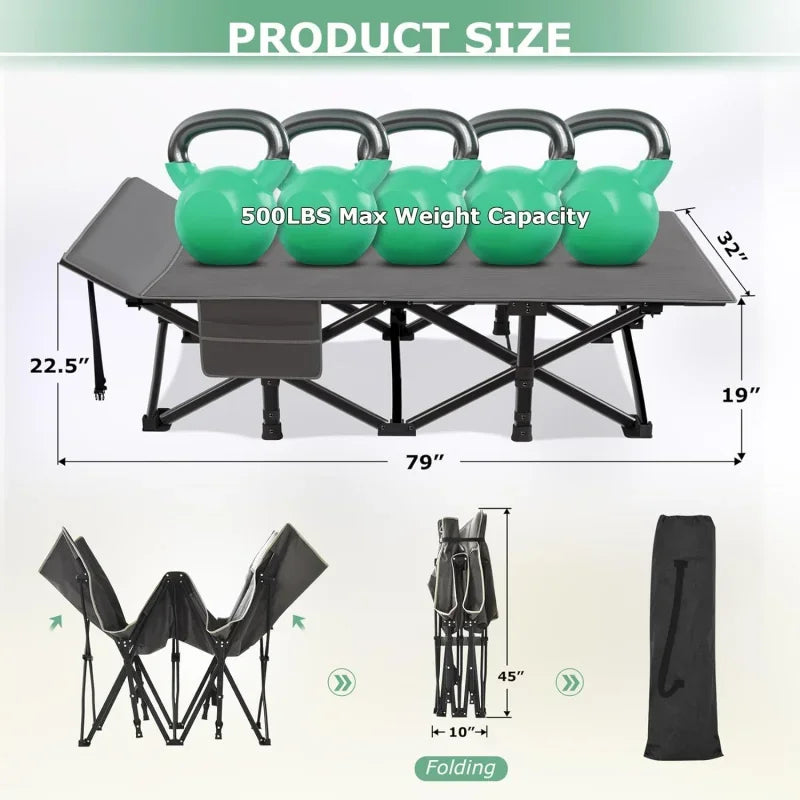 Camping Cot, 32In XXL Folding  Heavy Duty Sleeping Bed for Adults 1200D Double Layer Oxford