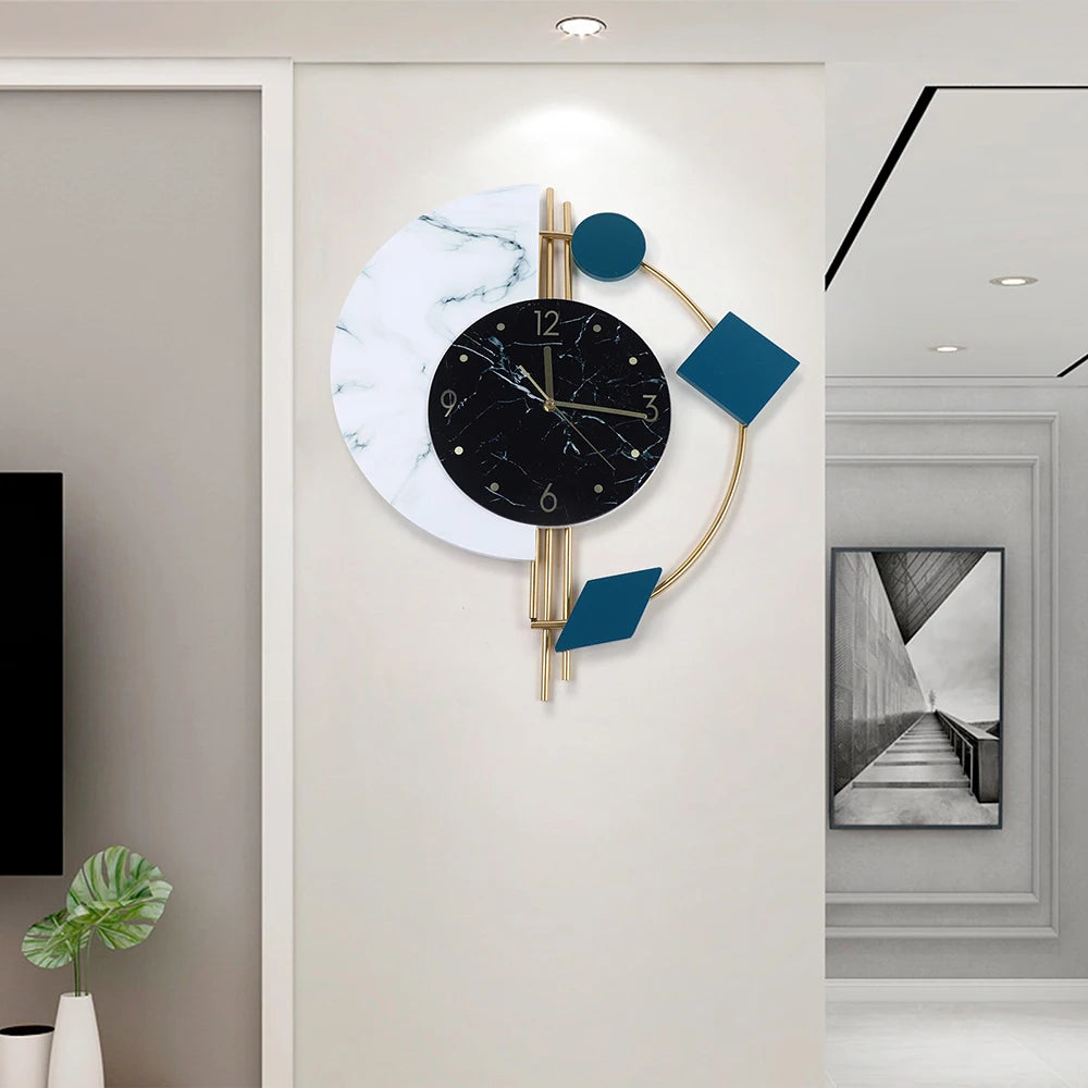 Silent Wall Clock Wall Decorations Creative Semicircle Marble Quartz Wall Clock Gift