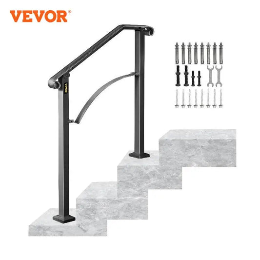 VEVOR Handrail Arch Railing White Fits 1 Or 5 Steps Stair Wrought Iron Handrails W/Installation Kit