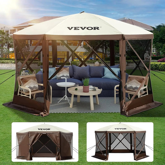 VEVOR Gazebo Screen Tent 6 Sided Pop-up Camping Canopy Shelter Portable Outdoor Large Shade Tents