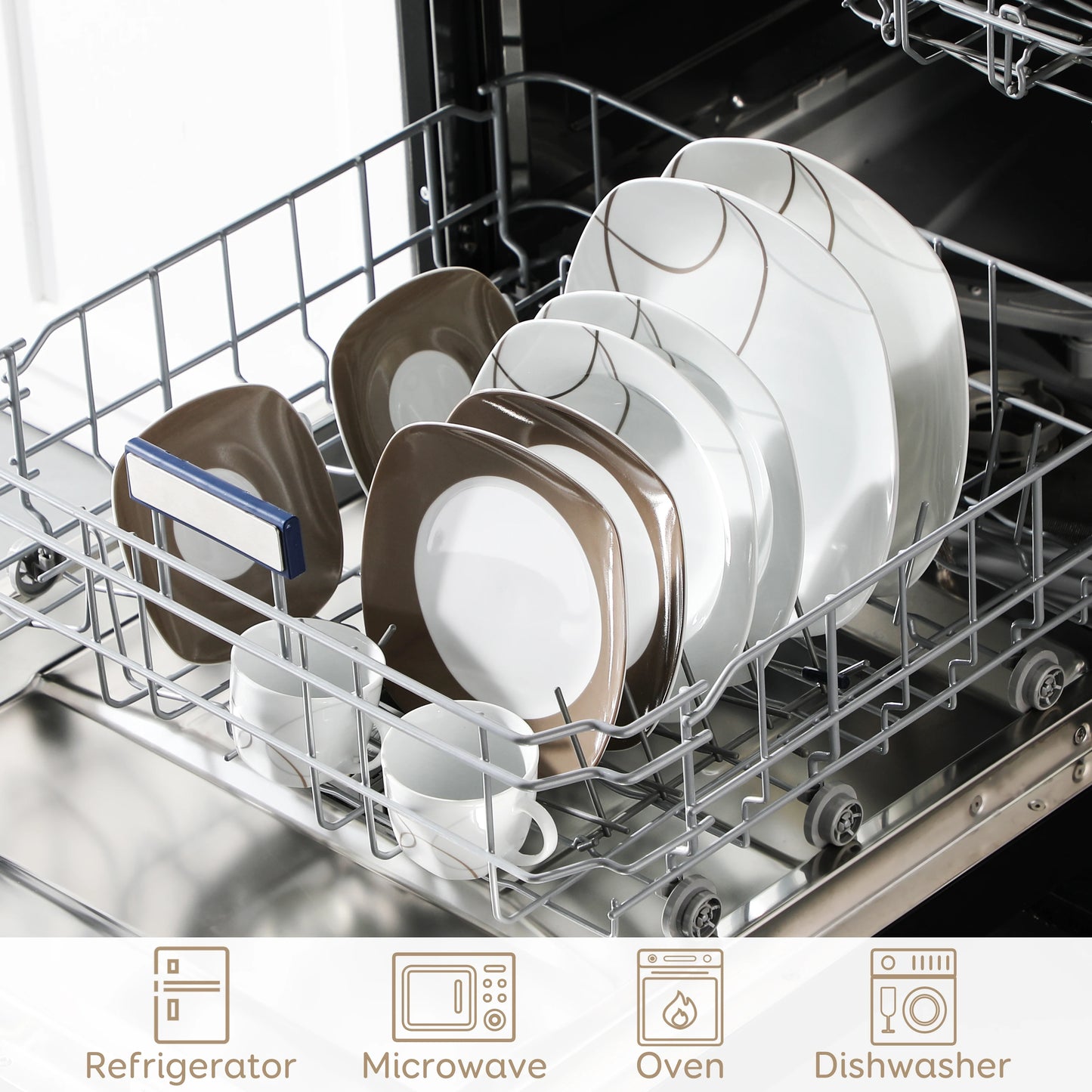 VEWEET 30-Piece Porcelain Ceramic Kitchen Dinner Plate Set with 6pcs each
