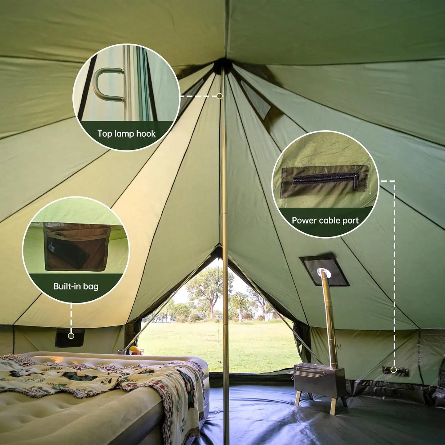 Spacious Yurt with Stove Jack, Large Glamping Tents for Four to Eight People, Four Season Shelter
