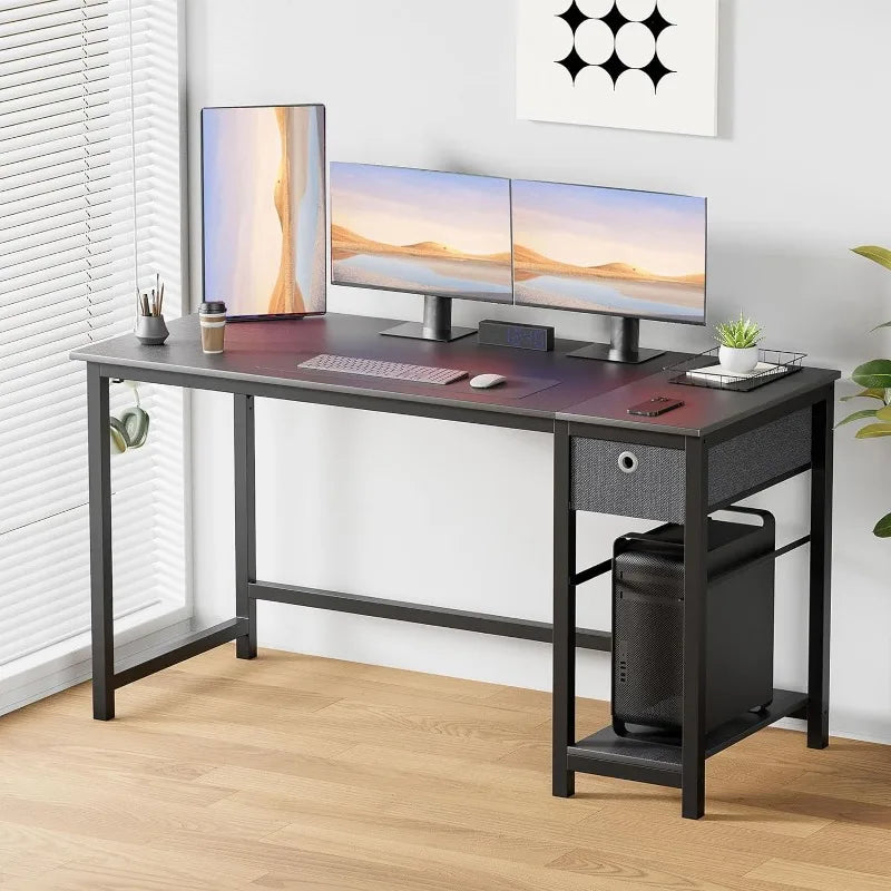 Computer Desk with Drawers 48 Inch Office Bedroom Kids Writing Work Study 2-Tier Storage Drawer