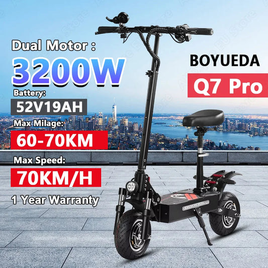 Boyueda Q7Pro E-Scooter 3200W Dual Motor 52V19ah Battery Shock-absorbing Electric Scooter 10*3.5