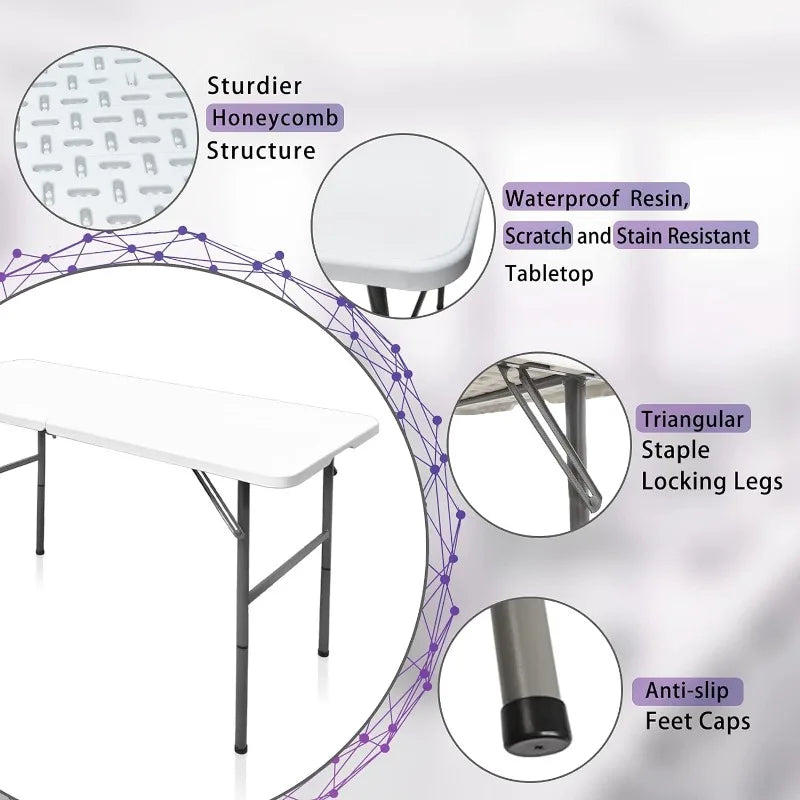 Folding Table 4/5/6ft, Heavy Duty Portable Folding Plastic Table,Folding Picnic Tables