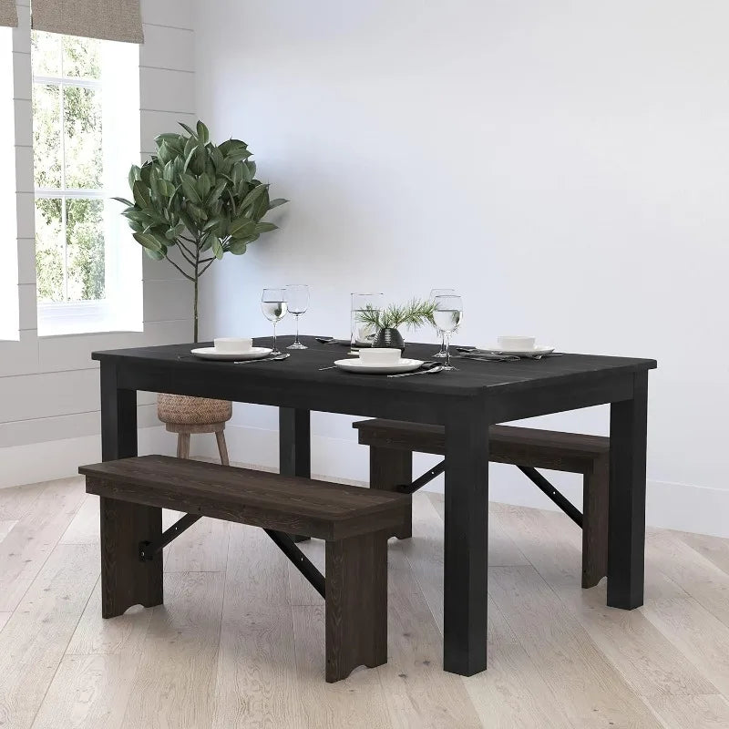 Rustic Brown Solid Wood Dining Table, Kitchen Table w/Square Legs, Farmhouse Dining Table, 46" x 30"